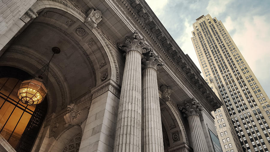 Main entrance of the New York Public Library, along 5th Avenue in Midtown Manhattan, New York City #1 Photograph by Busà Photography