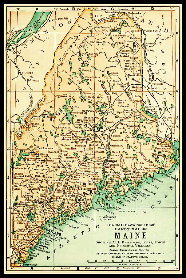 Maine Antique Map 1891 #1 Photograph by Phil Cardamone