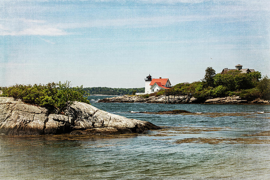 Maine-The Lighthouse at Fort Point textured Photograph by Judy Wolinsky