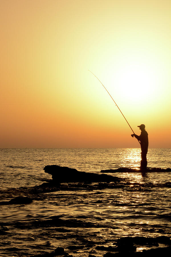 Man Fishing In Silhouette At Sunset Photograph By Barb Gabay - Fine Art 