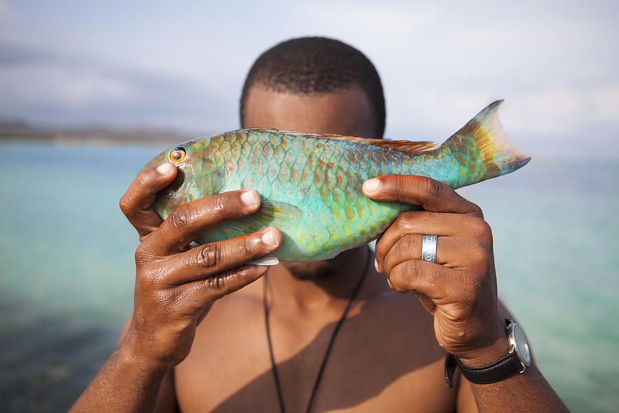 Man Holding Tropical Fish #1 Photograph by Sam Diephuis