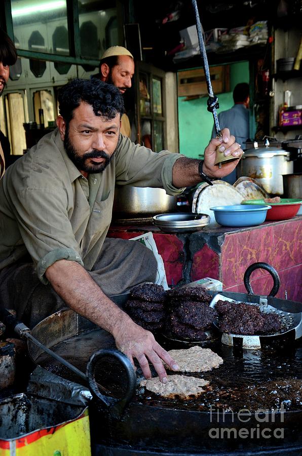 Man Prepares Pakistani Chapli Kebab Meat Dish On Skillet Gilgit Pakistan Photograph