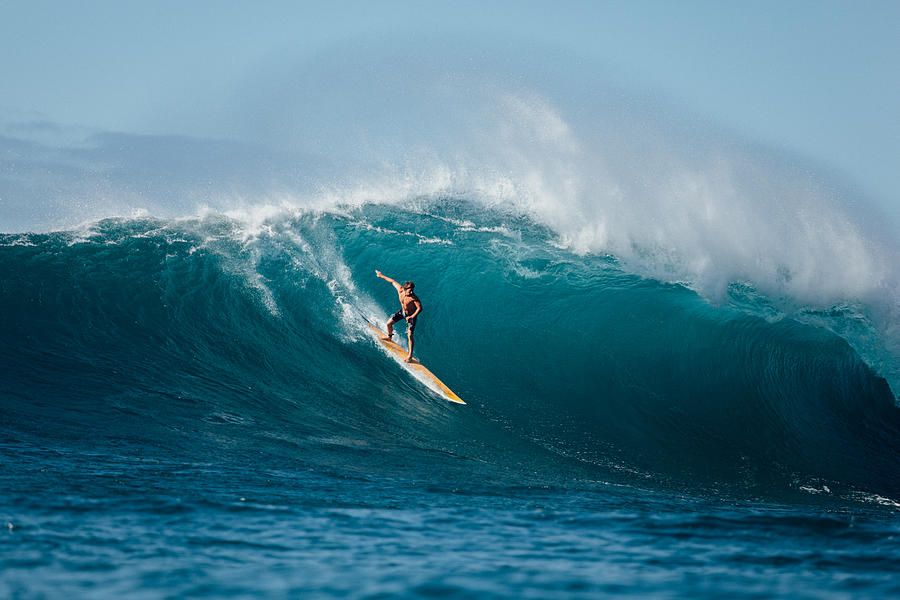 Man surfing wave, Waimea Bay, North Shore, Oahu, Hawaii, America, USA #1 Photograph by Mattpaul