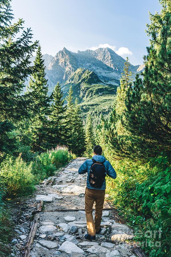 Man walking on hiking trail in Tatra mountains in Poland #1 Photograph by Michal Bednarek