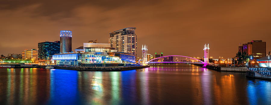 Manchester Salford Quays business district night view #1 Photograph by Songquan Deng