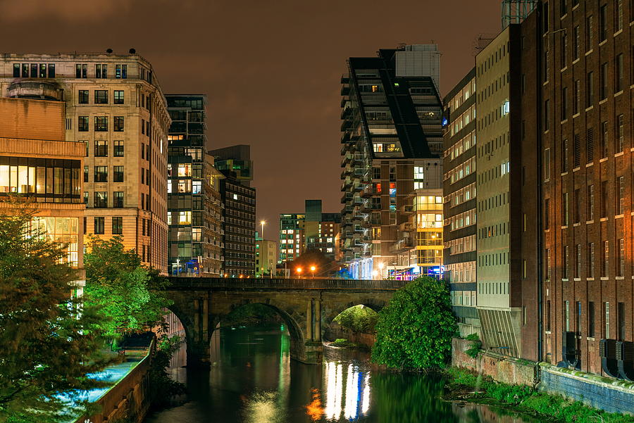 Manchester street view at night #1 Photograph by Songquan Deng
