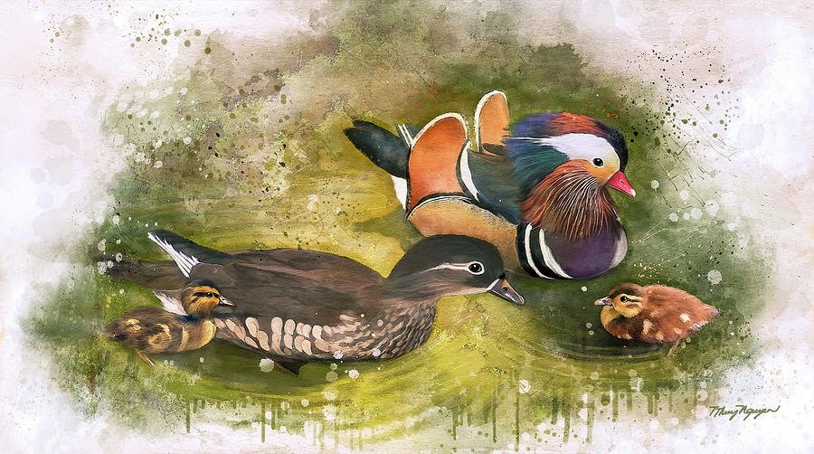 Mandarin duck family #1 Digital Art by Thanh Thuy Nguyen