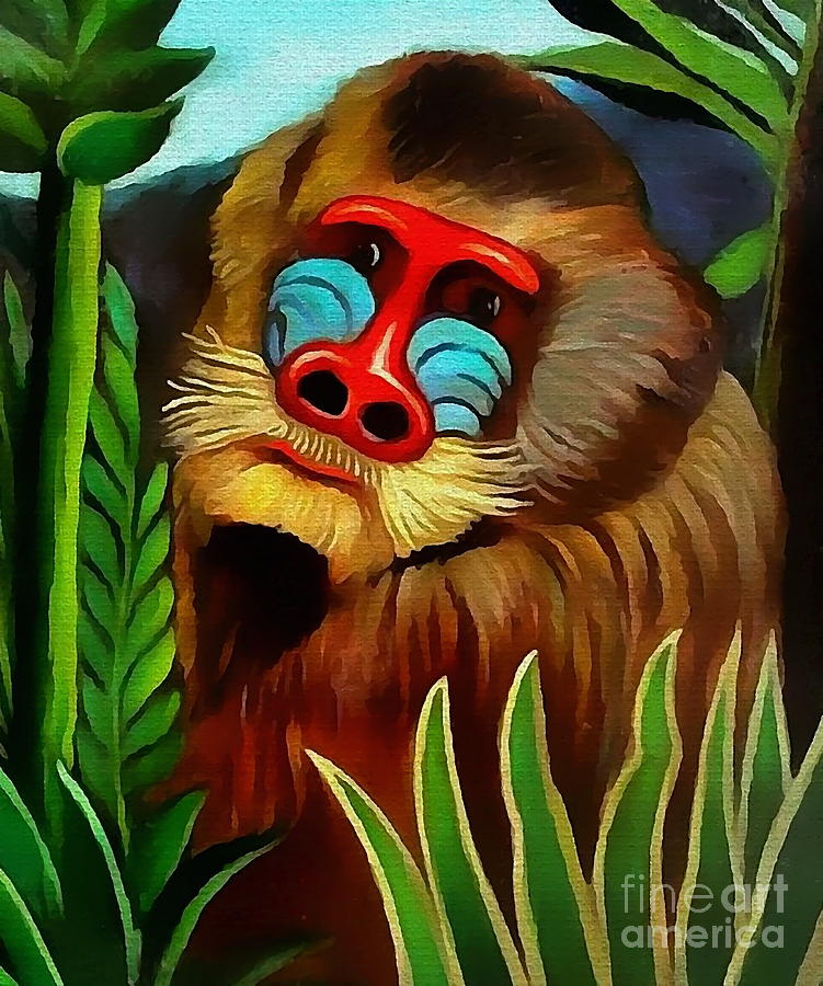 Mandrill in the Jungle #1 Painting by Henri Rousseau