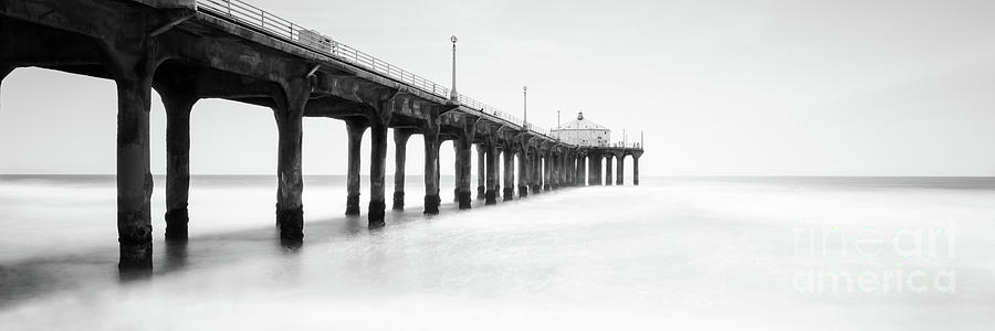 Manhattan Beach Pier Black and White Panorama Photo #1 Photograph by Paul Velgos