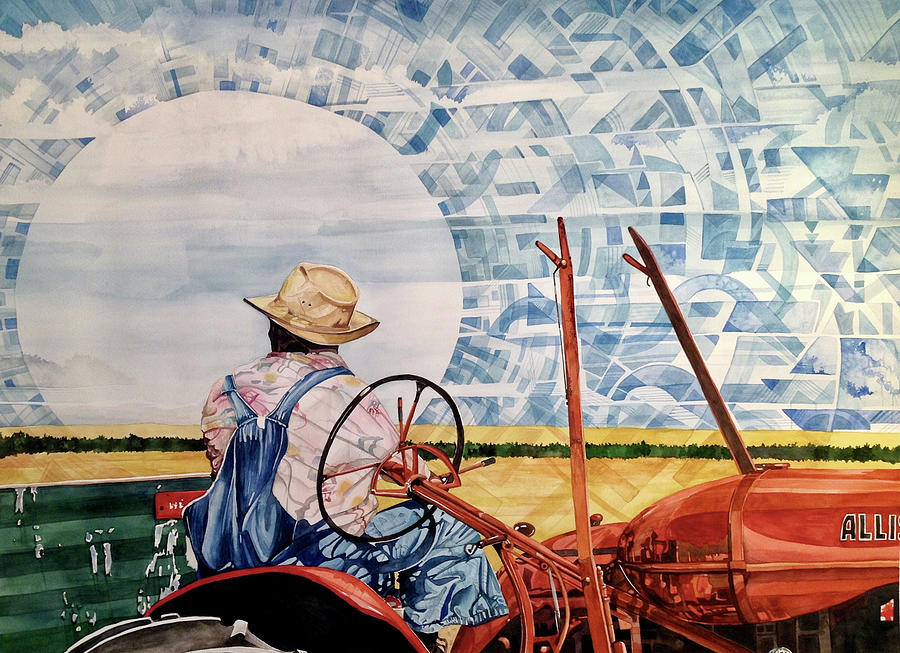 Tractor Painting - Manny During Wheat Harvest by Lance Wurst