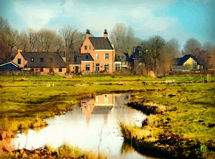 Manor House Reflected In A Farm Pond L A S Digital Art