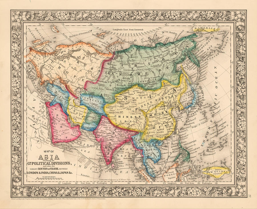 Map Of Asia Showing Its Gt Political Divisions And Routes Of Trade ...