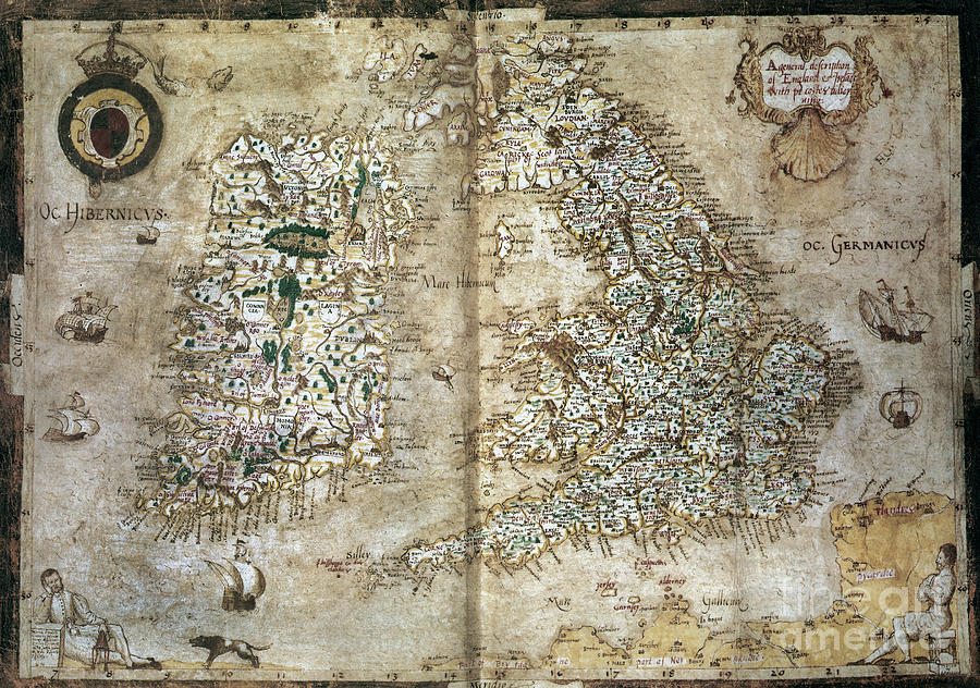 Map Of Great Britain, 1564 #1 Drawing by Laurence Nowell