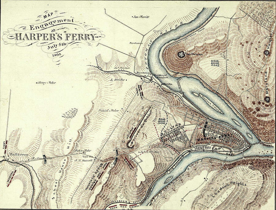Map of Harpers Ferry, West Virginia in 1864,  Photograph by Steve Estvanik