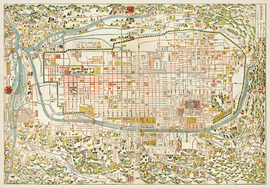 Map Drawing - Map of Kyoto 1863 #1 by Takebara Kahei