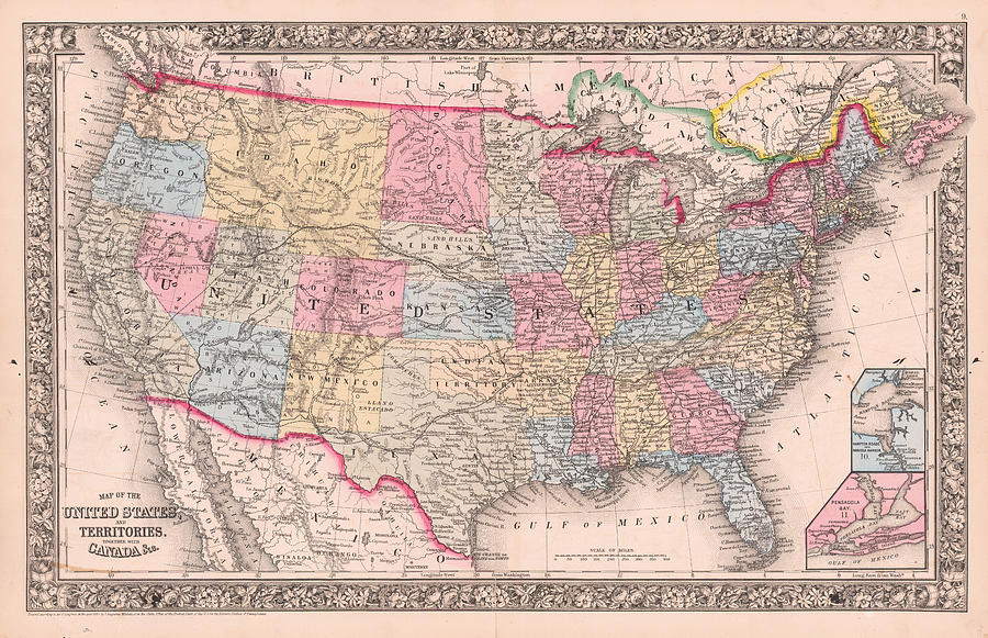 Map of the United States And Territories Together with Canada c ...