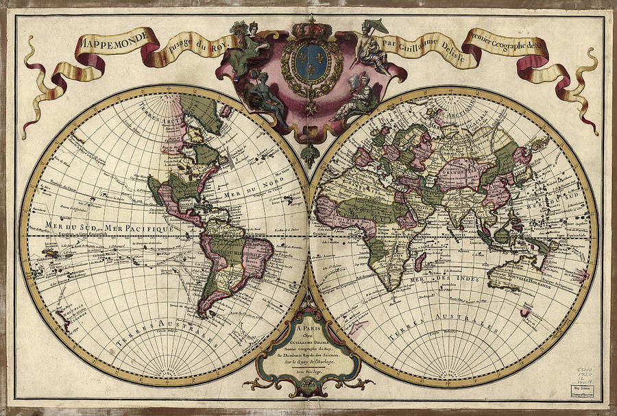 Map of the world, 1720 #1 Photograph by Library of Congress, Geography and Map Division