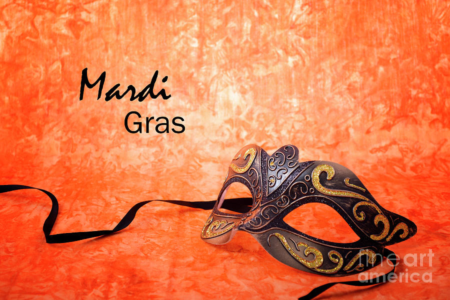 Mardi Gras mask on orange background.  #1 Photograph by Milleflore Images