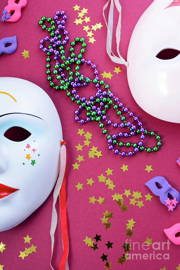 Mardi Gras masks with party decorations.  #1 Photograph by Milleflore Images