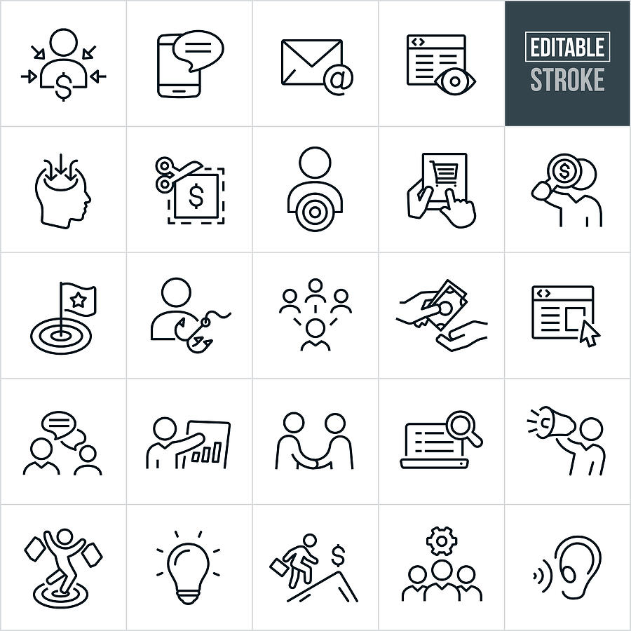 Marketing Thin Line Icons - Editable Stroke #1 Drawing by Appleuzr