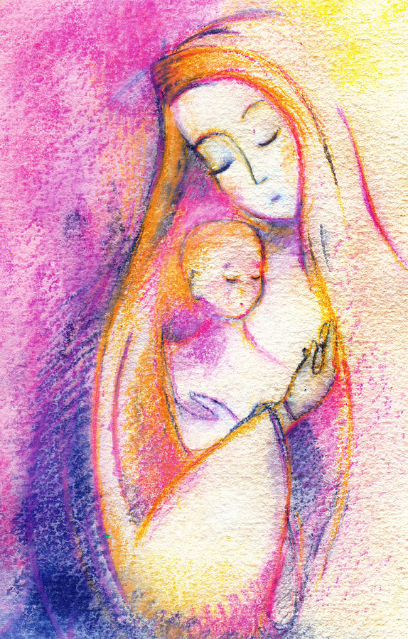 Mary with the Child Jesus #1 Drawing by Mammuth