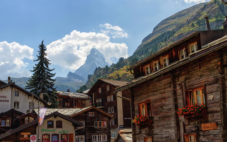 Matterhorn and Zermatt village houses, Switzerland #1 Photograph by Elenarts - Elena Duvernay photo