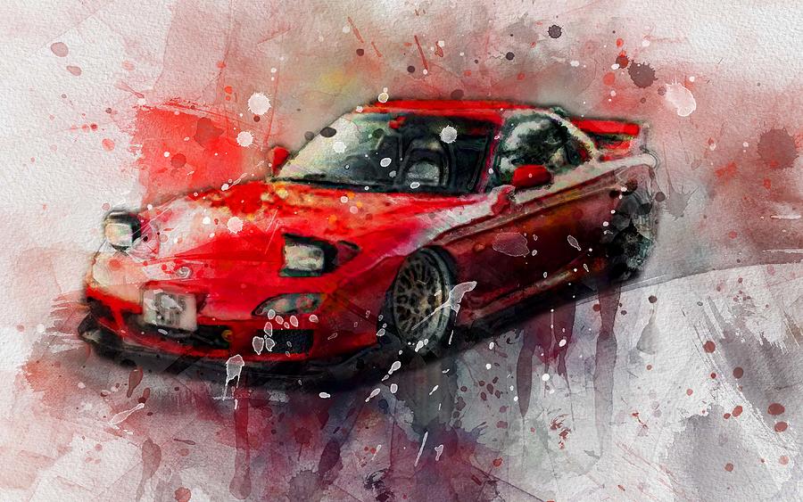 Mazda Rx 7 Red Tuning Rx 7 Sports Cars Japanese Cars Digital Art By Bren Denprice