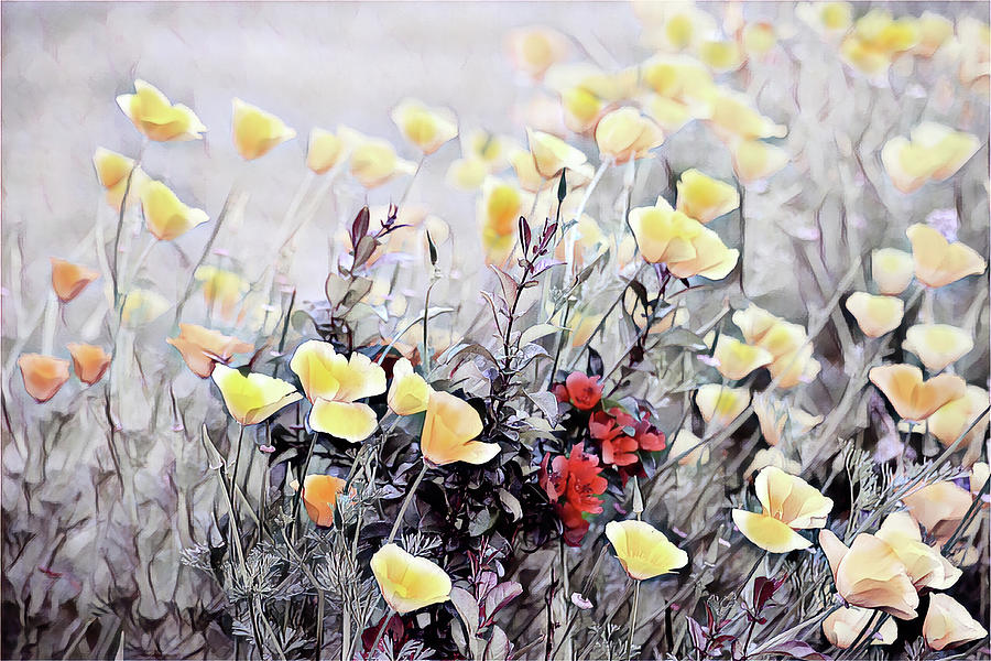 Meadow Painting - Meadow with California poppies by Patricia Piotrak