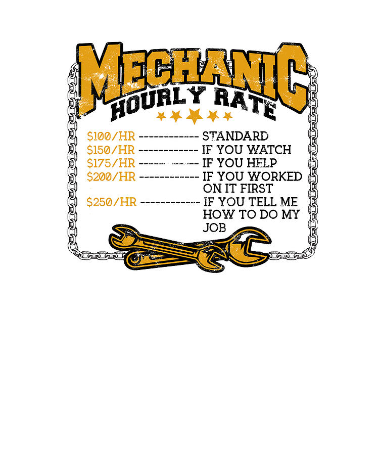 Mechanic Hourly Rate 100/hr Standard 150/hr If you watch 175/hr If you help 200/hr If you worked