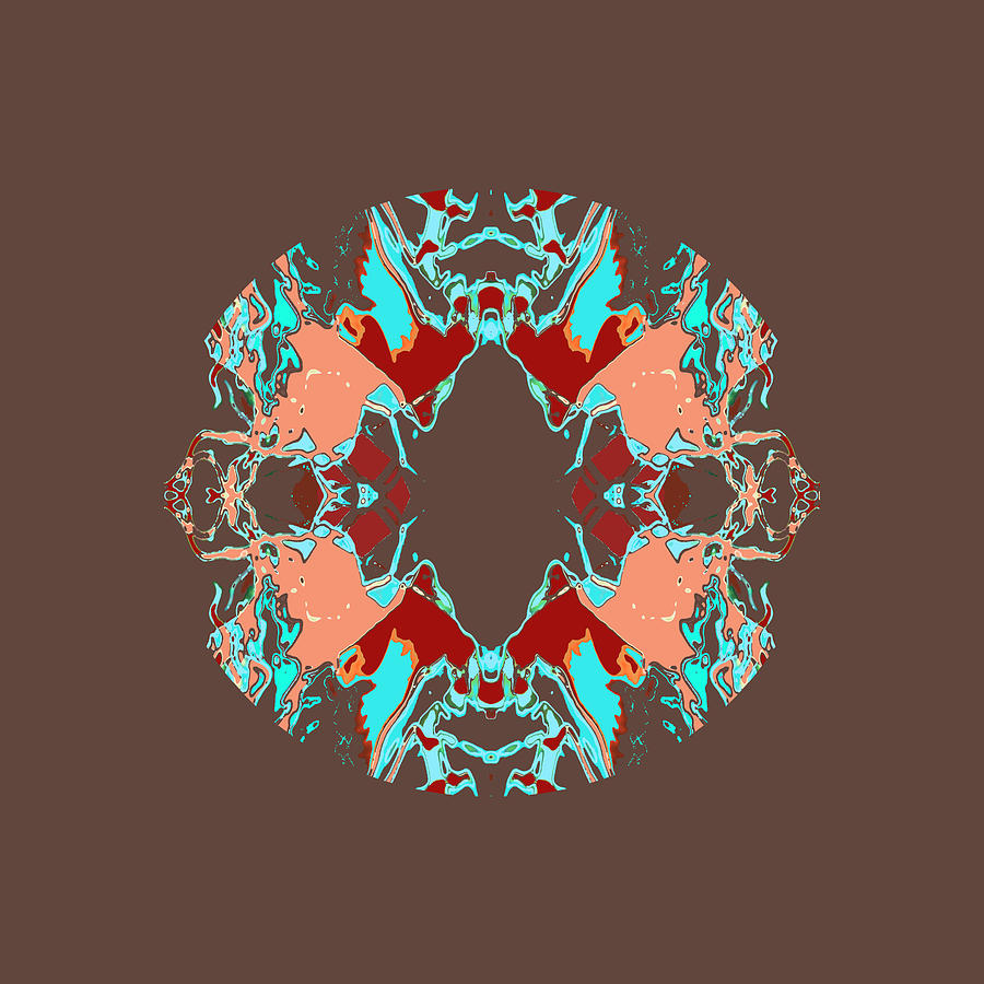 Coral Aqua Burgundy on Brown Abstract Design Digital Art by Elastic Pixels