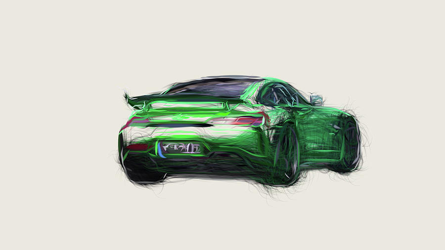 Mercedes AMG GT R Car Drawing #1 Digital Art by CarsToon Concept