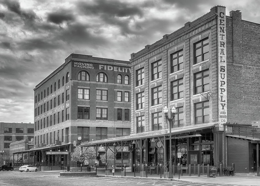 Mercer Block Number Three - Omaha - Old Market - Black and White Photograph by Susan Rissi Tregoning
