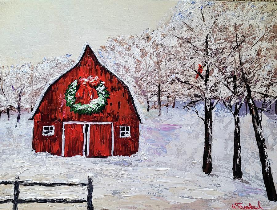 Merry Christmas Barn #1 Painting by Ann Frederick
