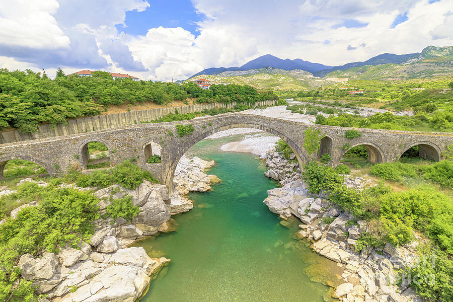 Mesi Bridge historic stone bridge in Albania #1 Digital Art by Benny Marty