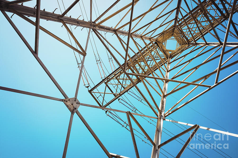 Metal Structure To Support High Voltage Electric Cables Outdoors Photograph