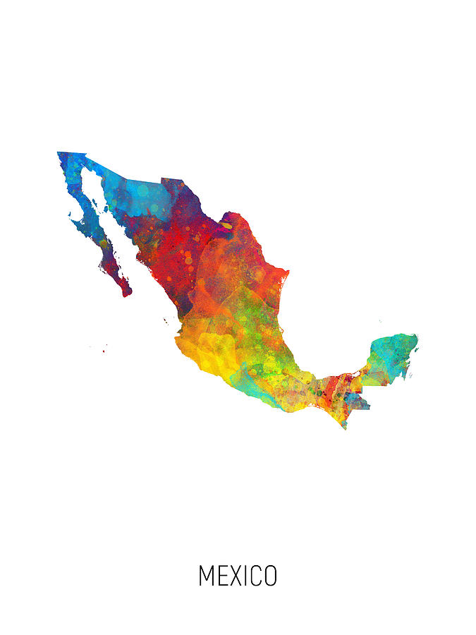 Mexico Watercolor Map #1 Digital Art by Michael Tompsett