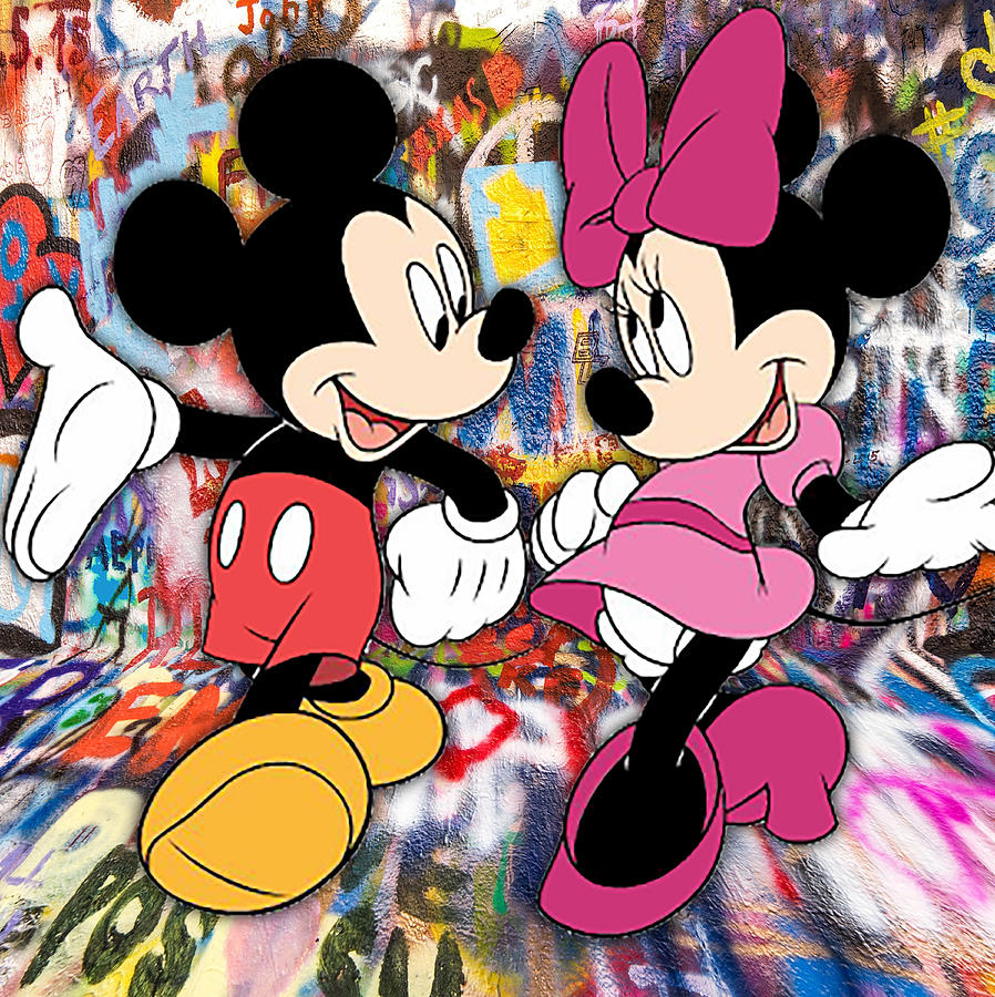 Mickey And Minnie Mouse Pop Art Graffiti Love Happy 2 #1 Painting by Tony Rubino