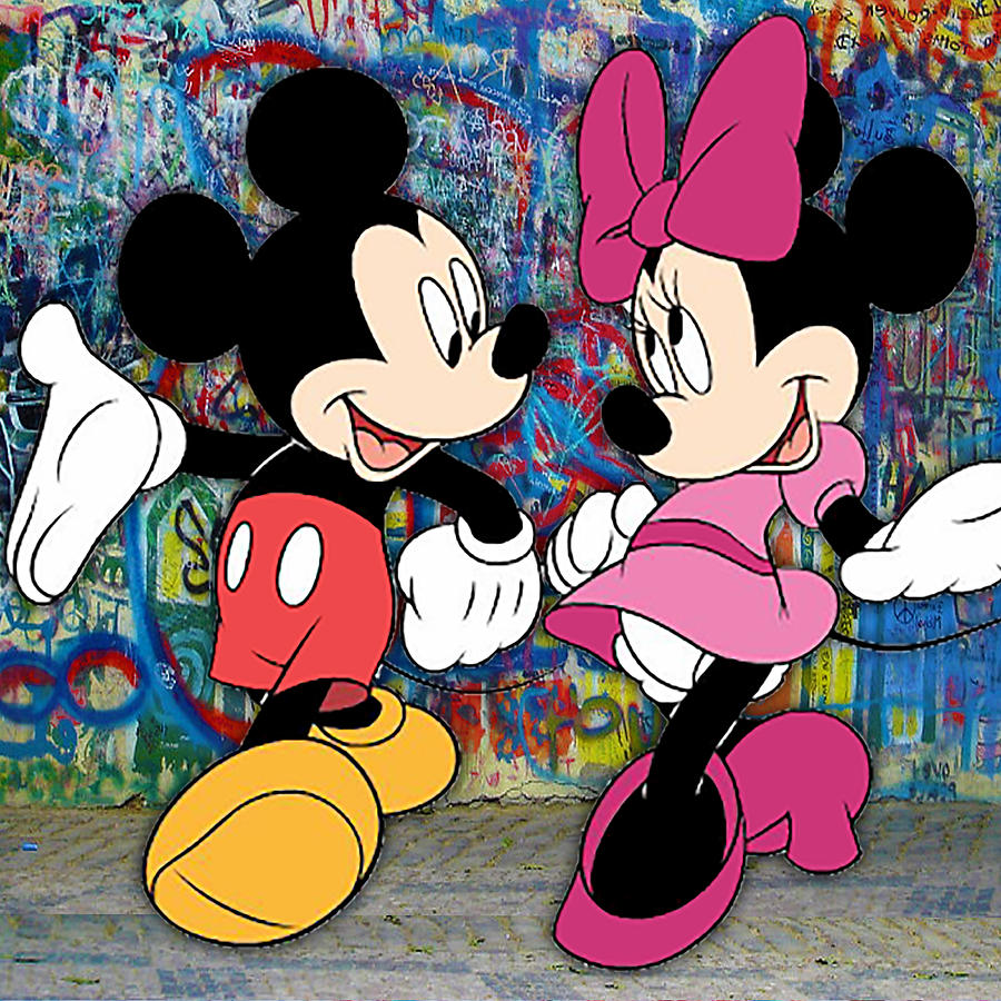 Mickey And Minnie Mouse Pop Art Graffiti Love Happy 3 #1 Painting by Tony Rubino