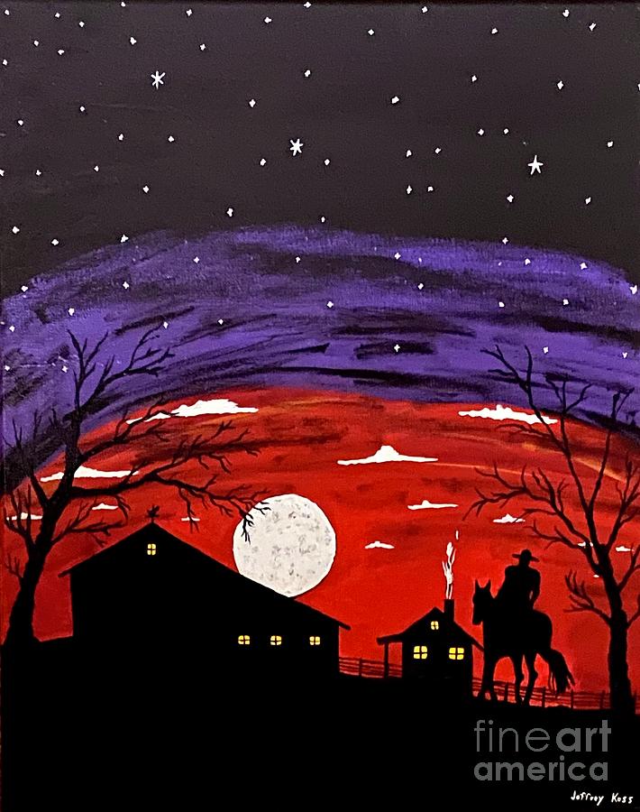 Midnight Cowboy Greeting Card Painting by Jeffrey Koss