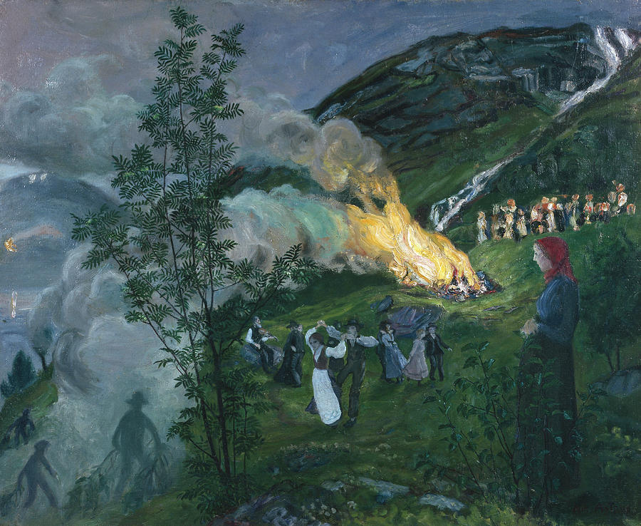 Midsummer fire, 1911 #1 Painting by O Vaering by Nikolai Astrup