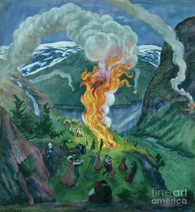 Midsummer fire Painting by O Vaering by Nikolai Astrup