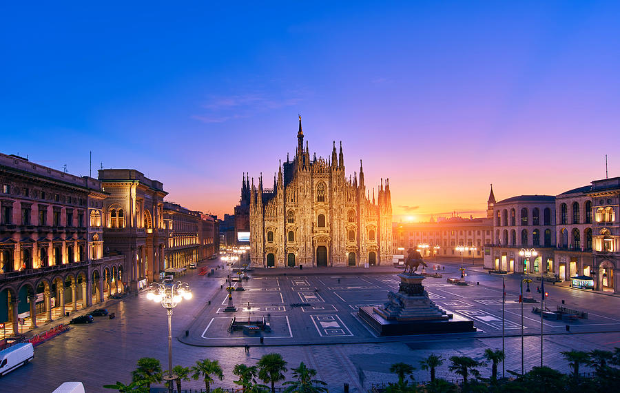 Milan Piazza Del Duomo at Sunrise, Italy #1 Photograph by Zorazhuang