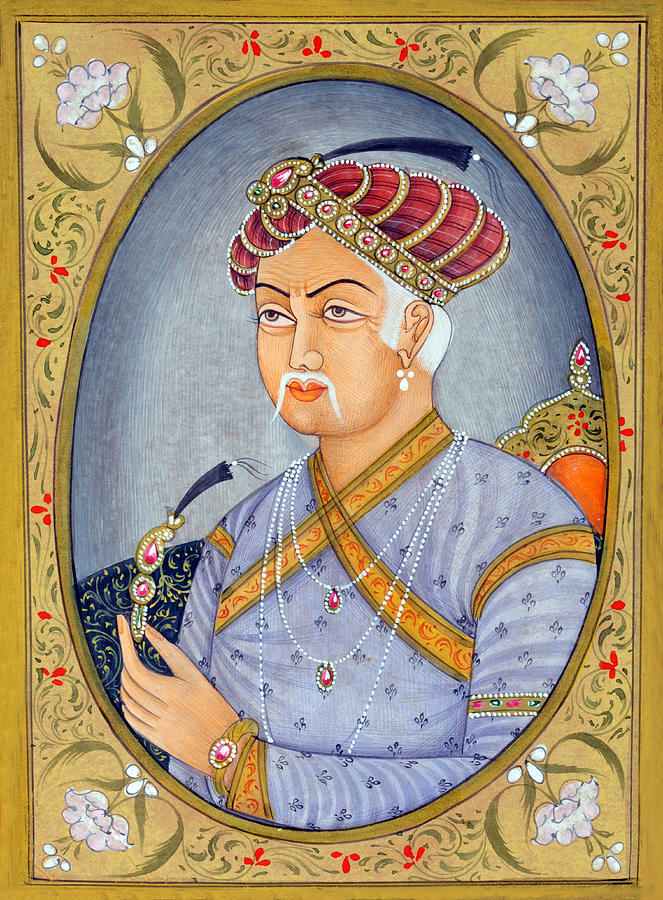 Miniature painting of Mughul Emperor Akbar, India, Asia #1 Photograph by Dinodia Photo