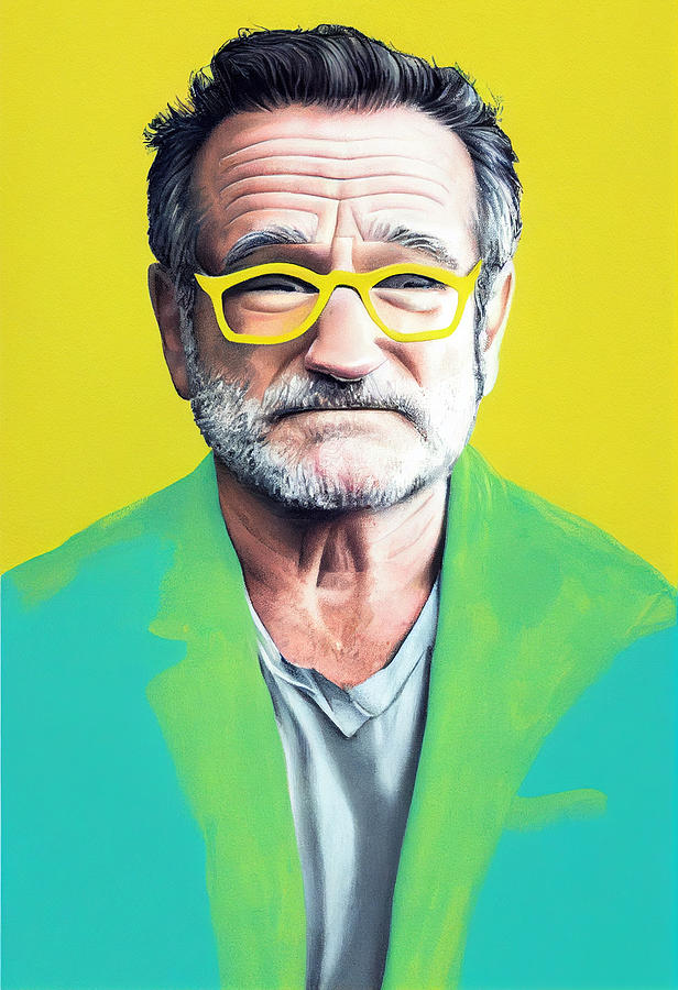 Minimalistic  portrait  of  Robin  Williams  pastel  yellow  cfdf5043645563a  6dc2  6452645645  a3d2 #1 Painting by Celestial Images
