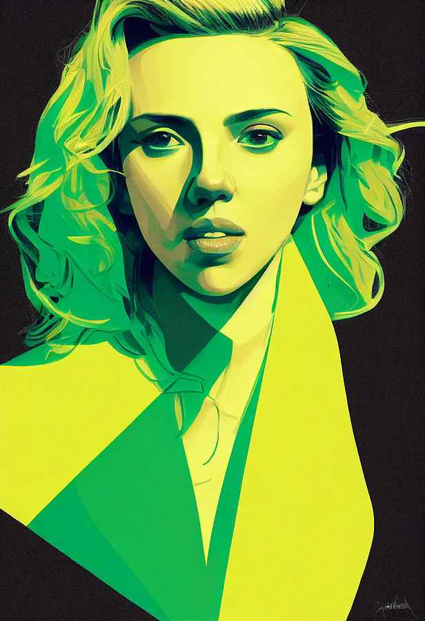 Fantasy Painting - Minimalistic  portrait  of  Scarlett  Johansson    pa  2e5fbd043e  7b645645563  645aa9  a64527  6456 #1 by Celestial Images