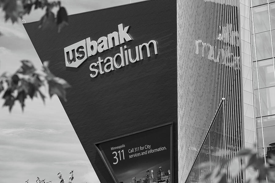 Minnesota Vikings US Bank Stadium in Minneapolis Minnesota in black and white #1 Photograph by Eldon McGraw