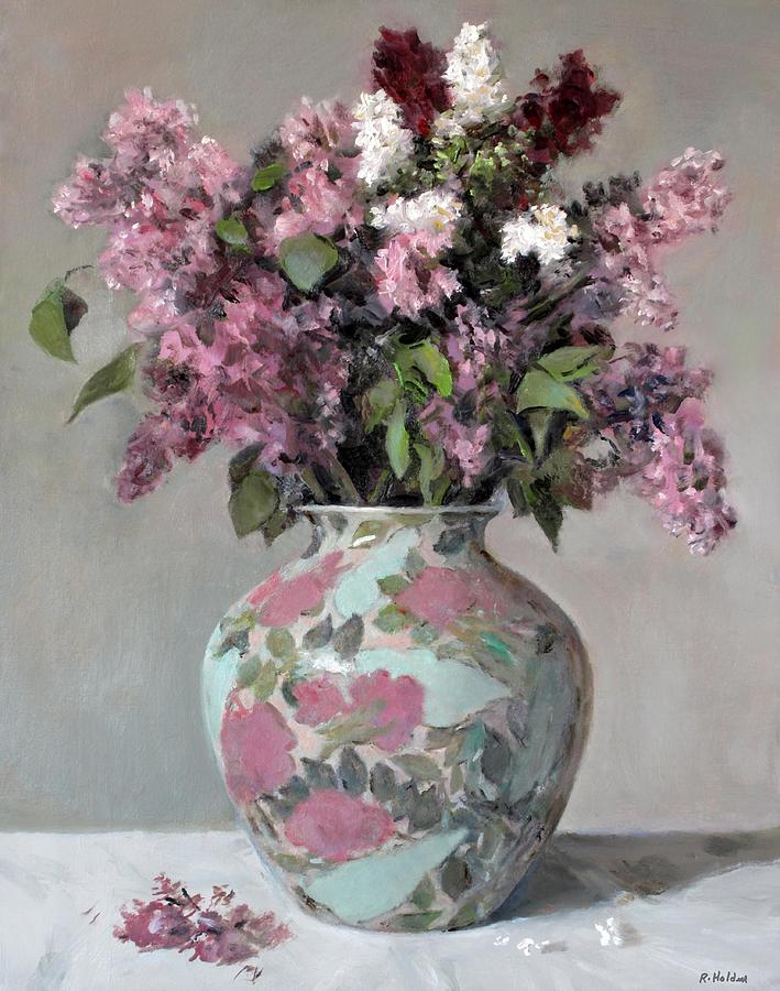 Mixed Lilacs in Floral Vase Painting by Robert Holden