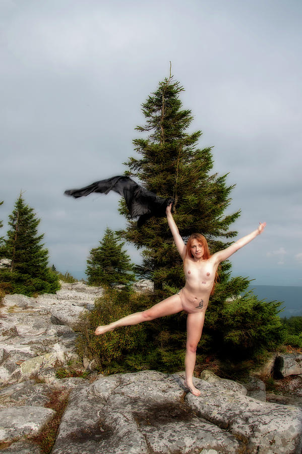 Model on rocks outdoors in the fog posing nude and topless 3 Photograph by Daniel Friend