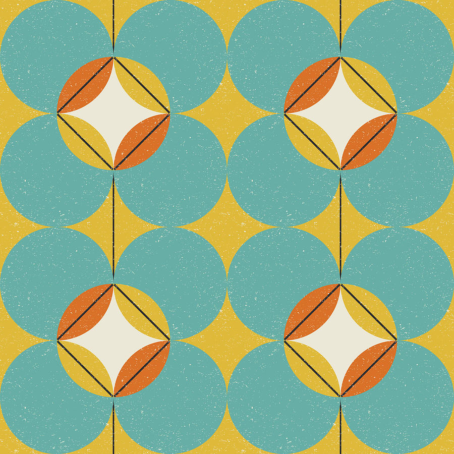 Modern Abstract Seamless Geometric Pattern With Semicircles And Circles In Retro Scandinavian Style Drawing