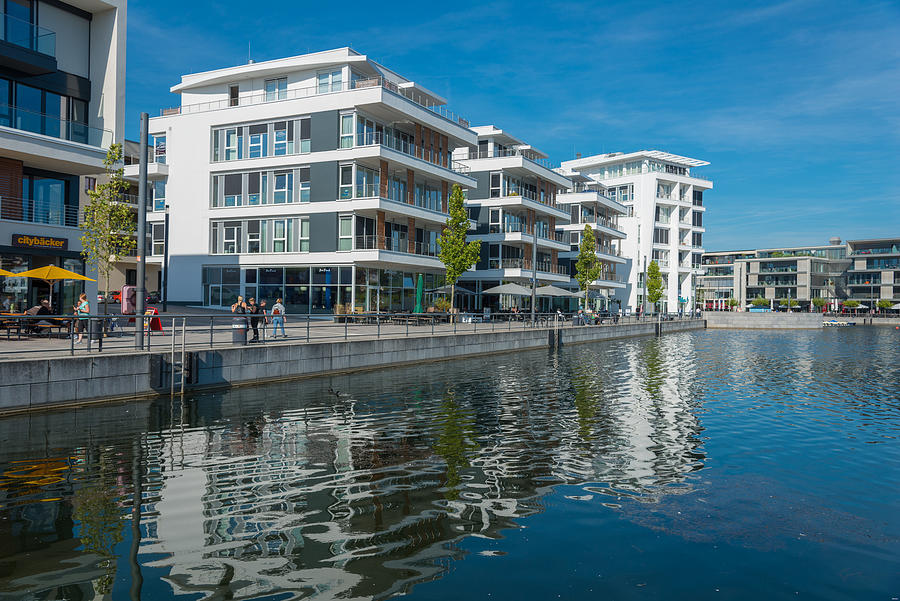 Modern buildings at the phoenix-lake in Dortmund (Nordrhein Westfalen) Germany #1 Photograph by Kerrick